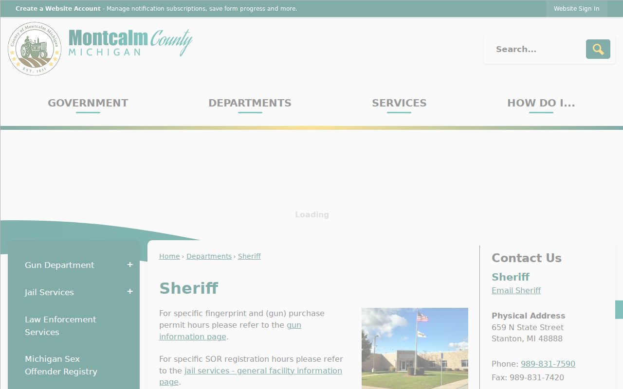 Montcalm County Sheriff contact page for criminal records