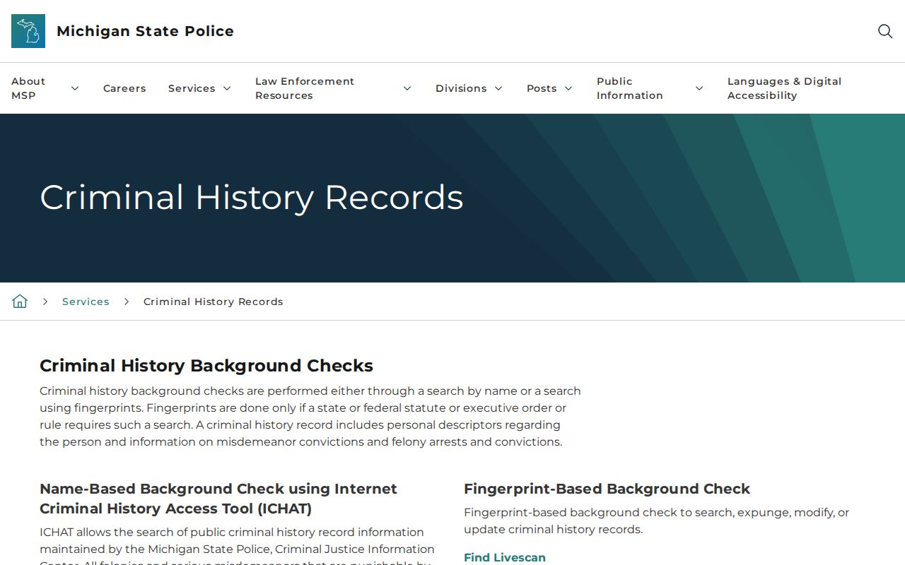 Michigan State Police criminal history options for Montcalm County records