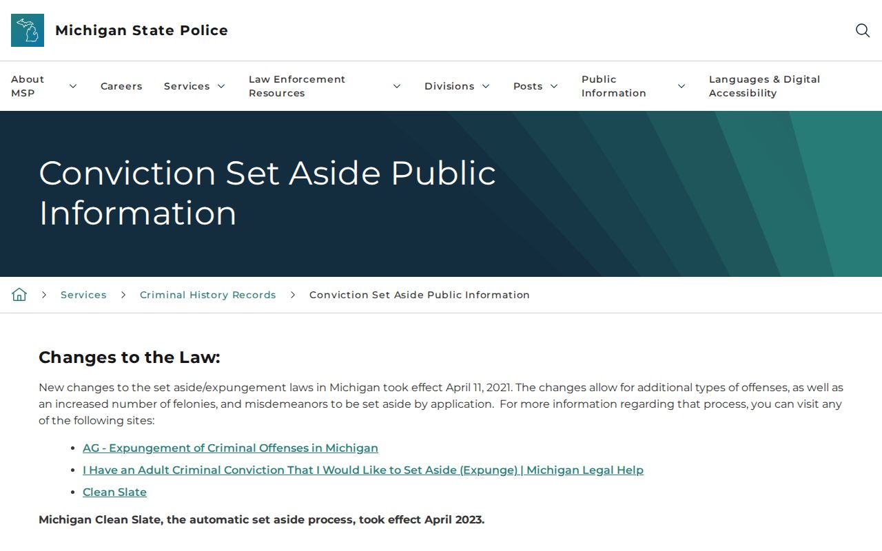 Michigan set-aside instructions for Montcalm County criminal records