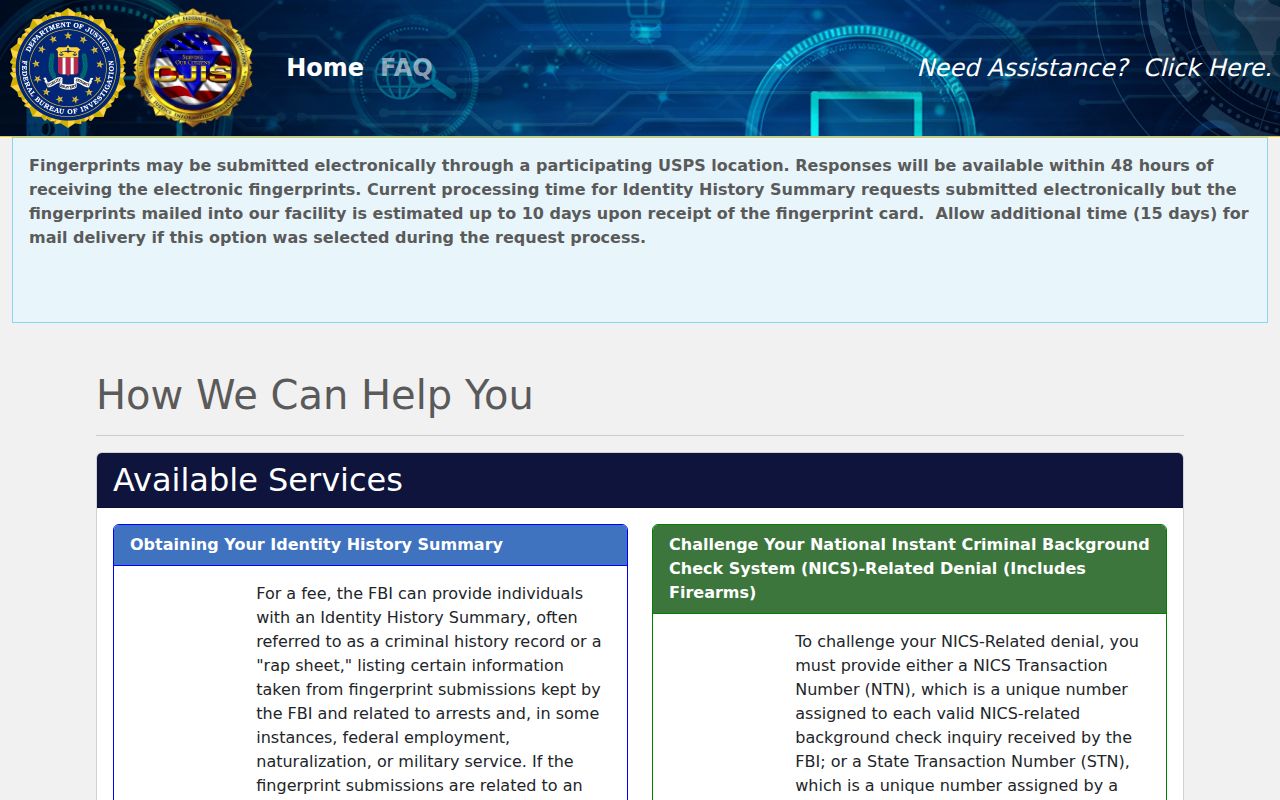 FBI identity history portal for Montcalm County residents