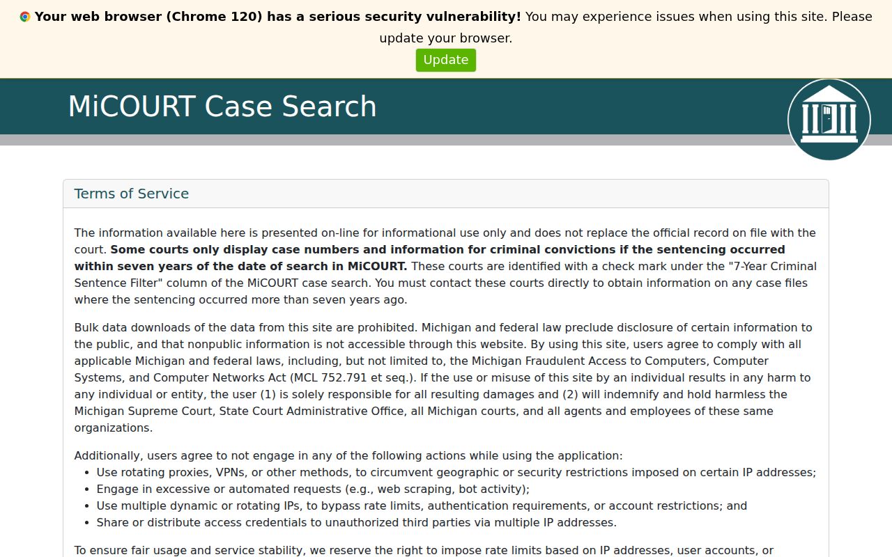 Montcalm County court case lookup through the MiCOURT search form