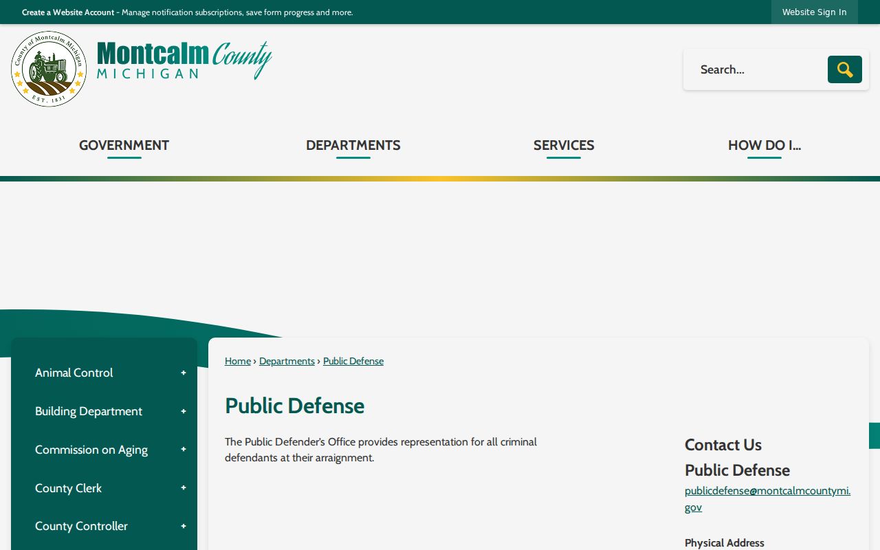Montcalm County court case arraignment information from Public Defense