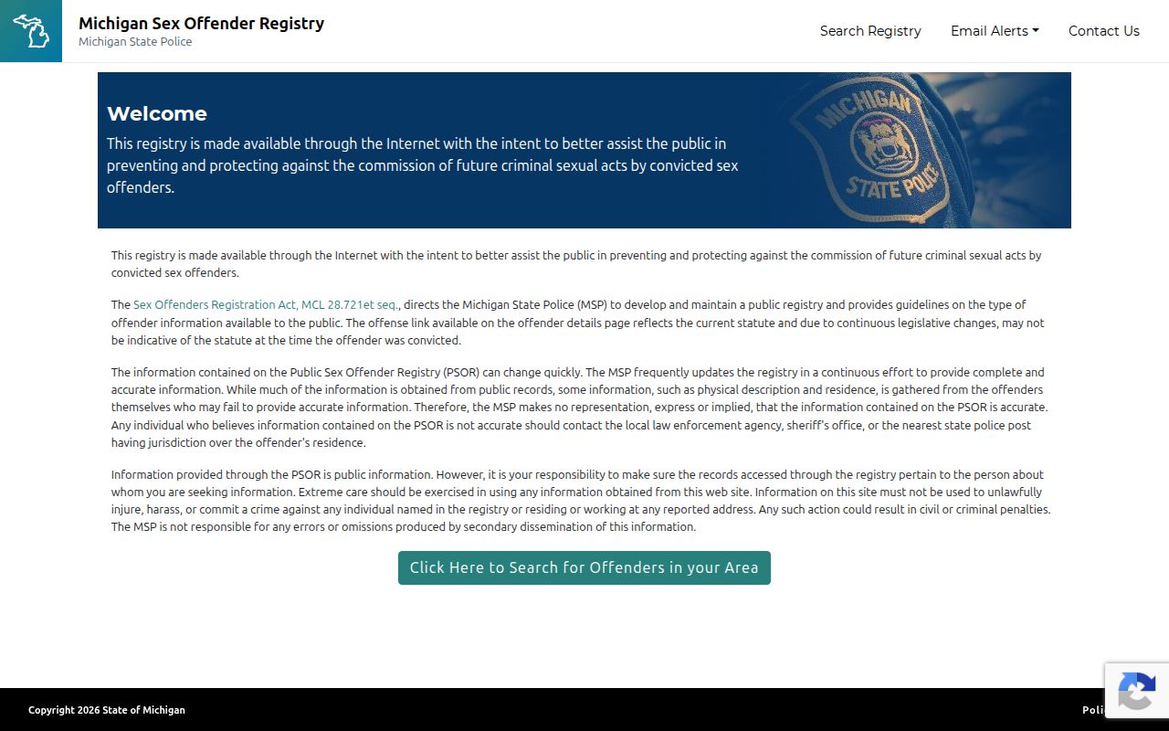 Montcalm County sex offender lookup fields on Michigan PSOR