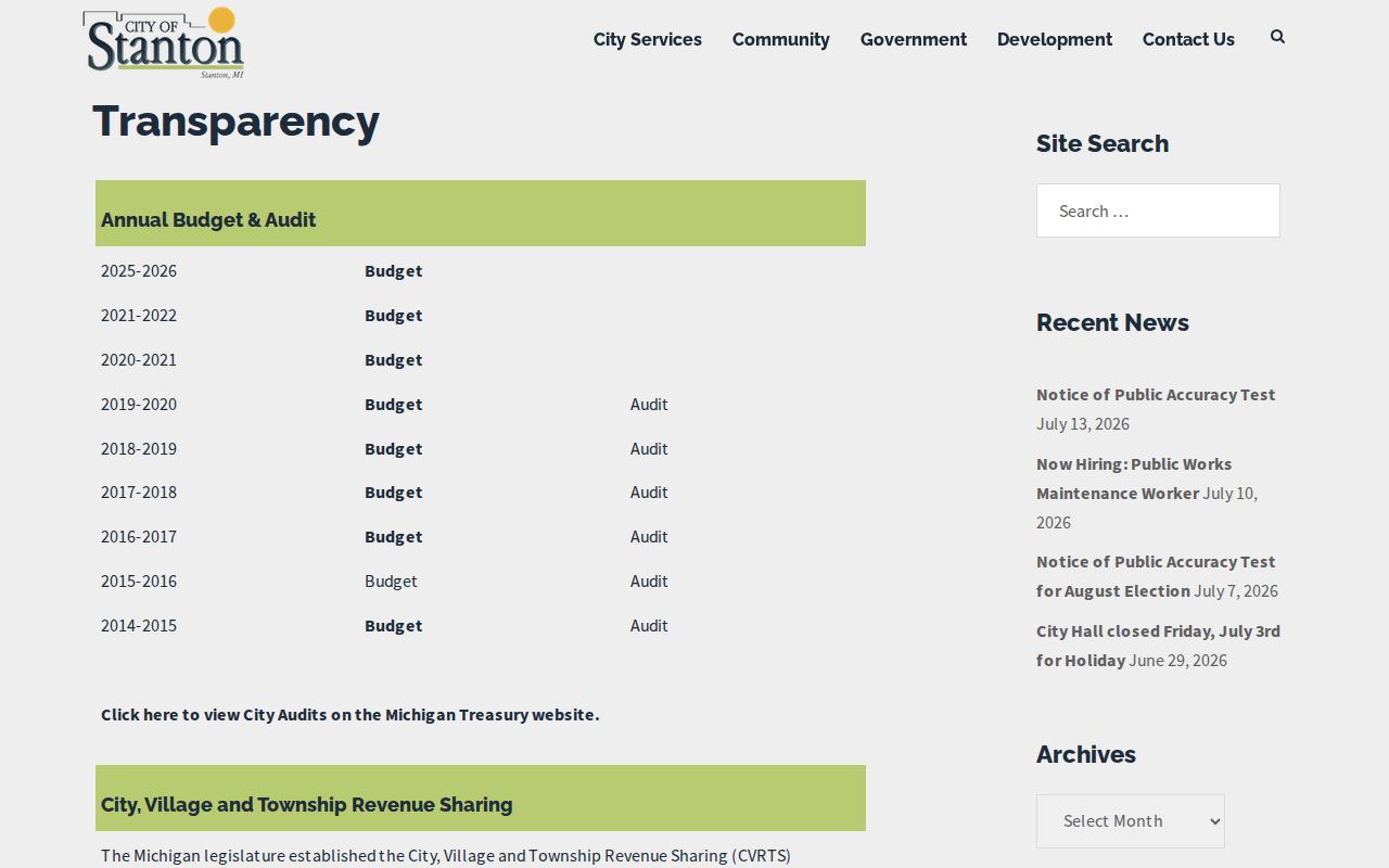 Stanton record access and police transparency page in Montcalm County